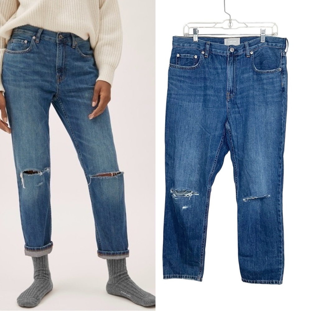 Everlane Relaxed Fit The Summer Jean 31 Distressed Blue Jeans Medium Wash